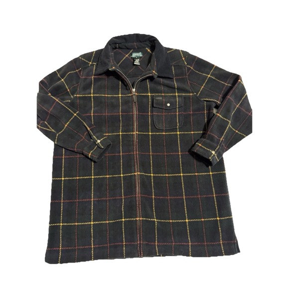 Lauren Ralph Lauren 1X Black Plaid Fleece Zip Shirt Jacket Vintage - Picture 1 of 6